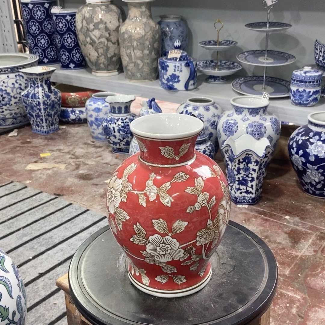 摆件锦**店花瓶手绘釉下彩