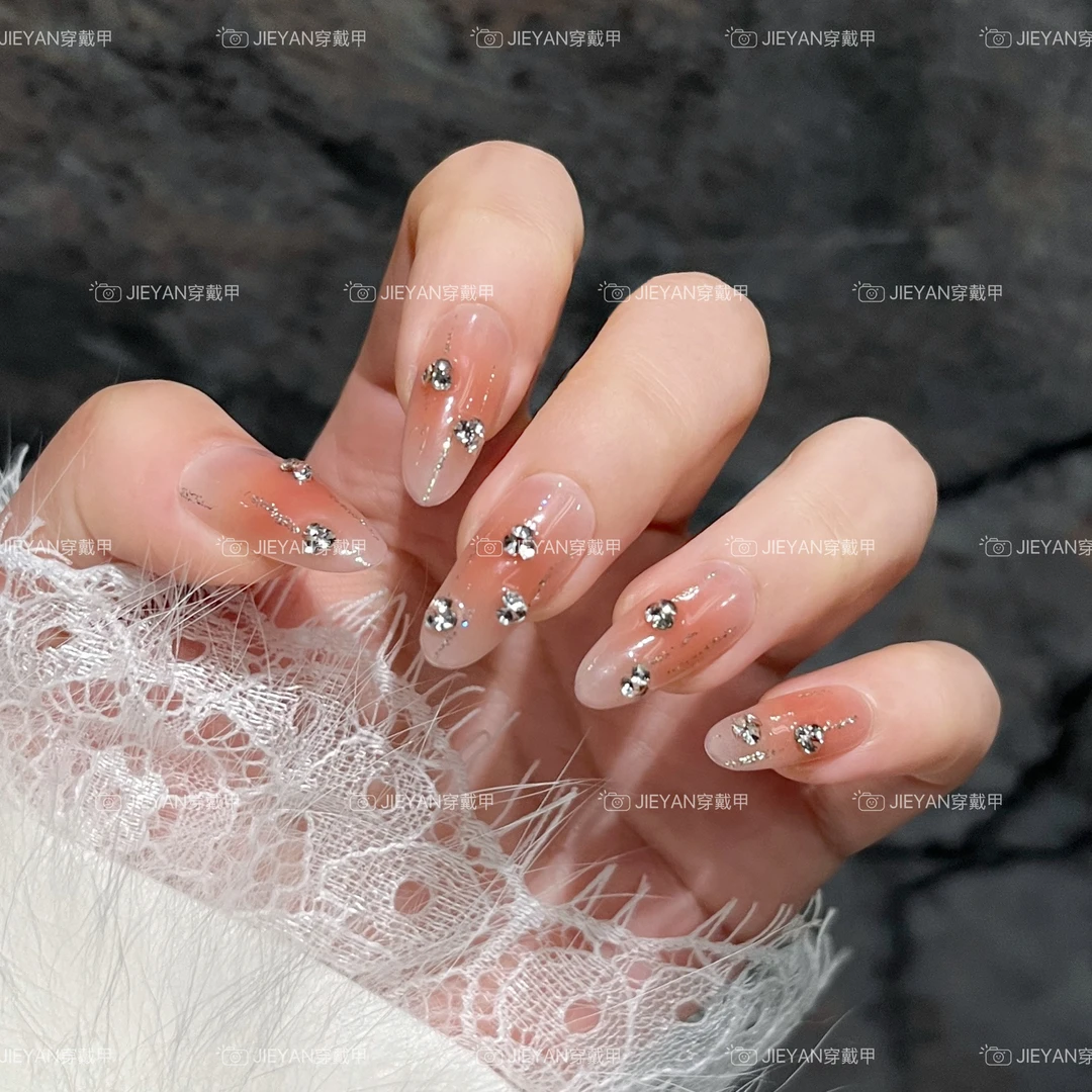 纯手工穿戴甲【心动频率】纯欲晕染10片装气质粉色春夏渐变冰透简约