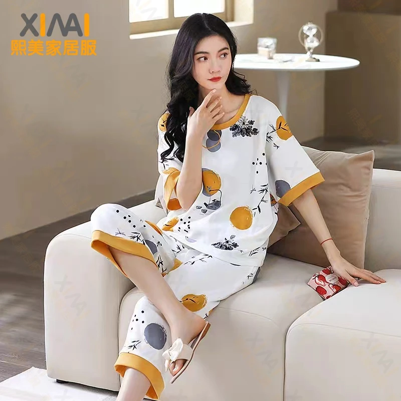 2025夏季短袖七分裤薄款套装卡通可爱可外穿家居服休闲宽松睡衣女