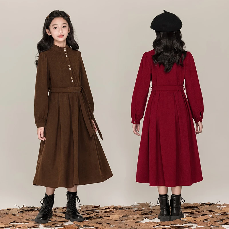 女童法式秋冬连衣裙2025新款中大童宽松加绒裙子女孩百搭时尚长裙