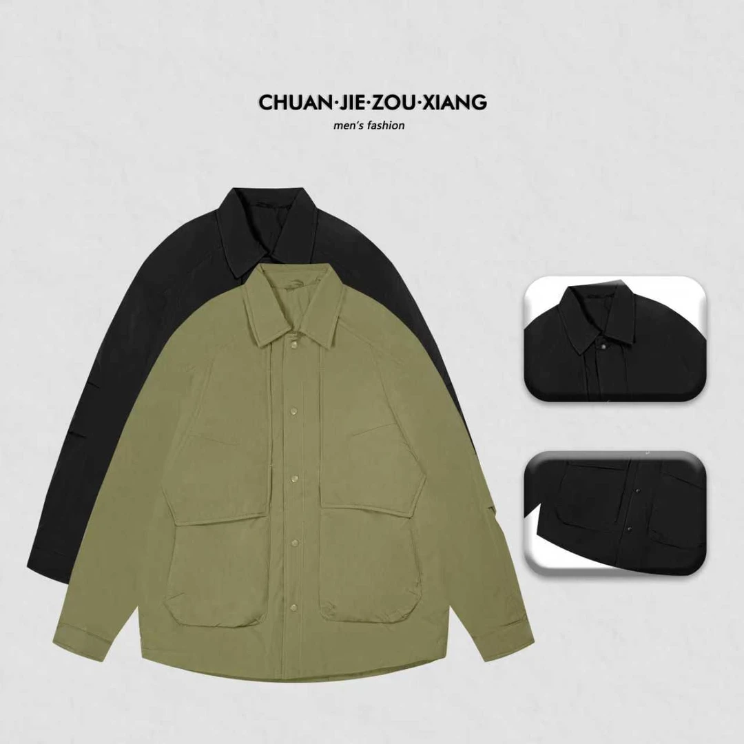《穿街走巷》潮牌工装风休闲羽绒服男士冬季新款宽松保暖衬衫式2533