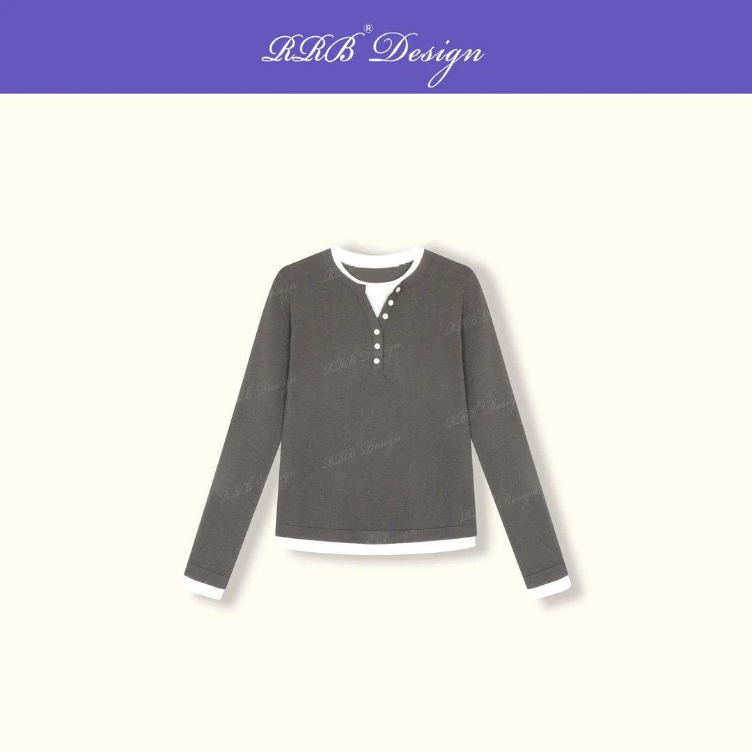 RRB Design 「法式衣橱」绵羊毛山羊绒混纺百搭假两件拼色毛织上衣