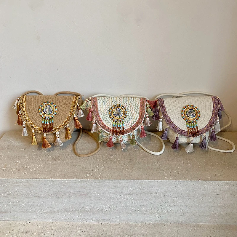 通勤风斜跨单肩宝宝古风复古韩版编织手机袋斜挎包