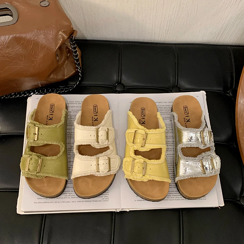 流苏一字勃肯拖鞋女2025夏季新款外穿皮带扣休闲百搭配裙子凉拖鞋