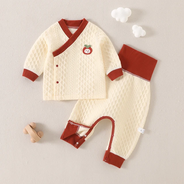 婴儿内衣套装夹棉秋冬季幼儿家居服斜襟分体套装高腰宝宝睡衣保暖