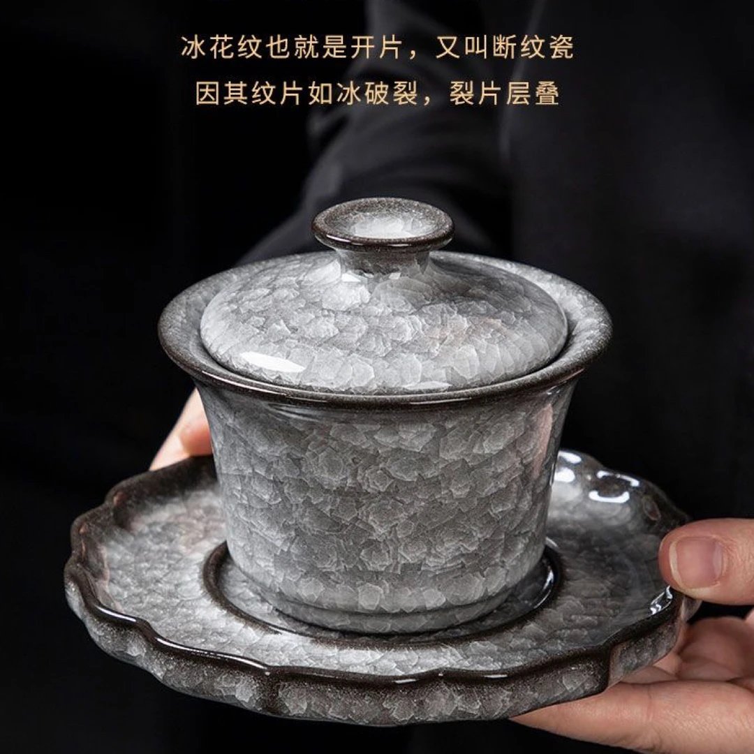 家用办公防烫泡茶器黑冰三才盖碗大号茶盏