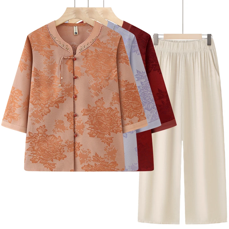 中老年人妈妈装夏装新款奶奶装夏季洋气衬衫薄款上衣老人夏天衣服