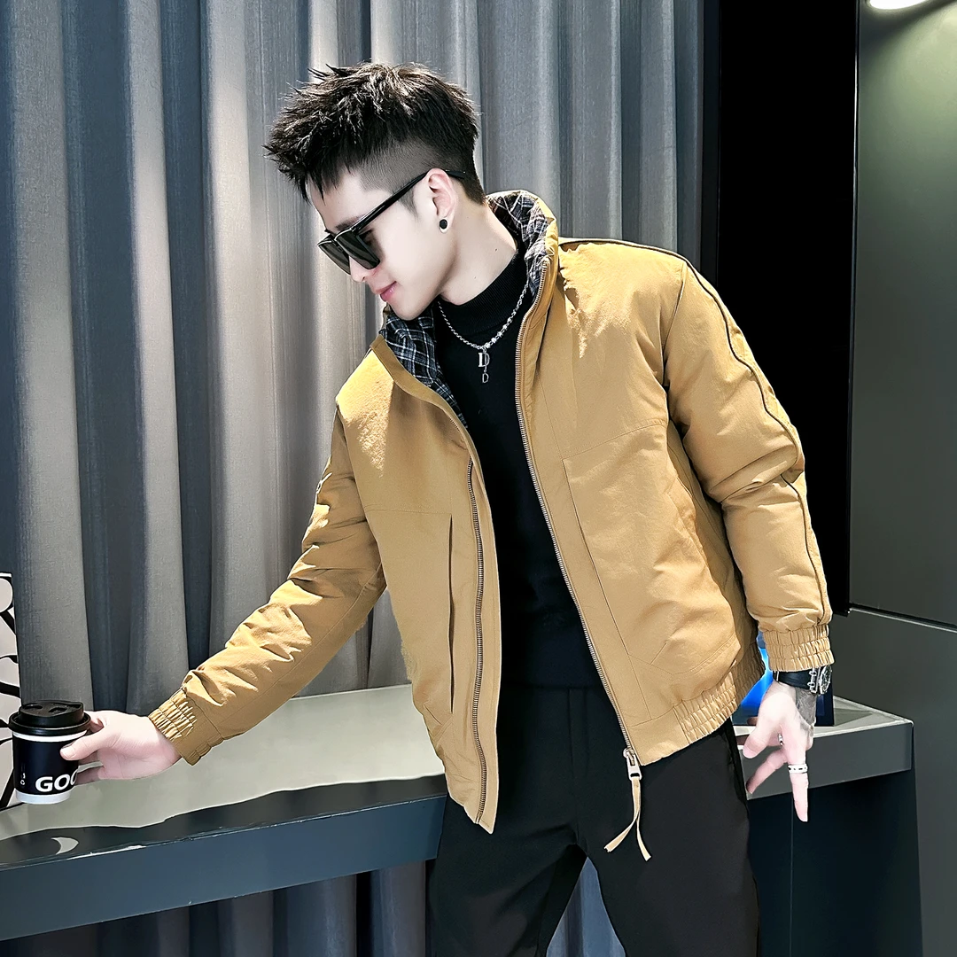 男士新款拼接格子棉衣外套2025新款潮牌工装棉服冬季痞帅休闲棉袄