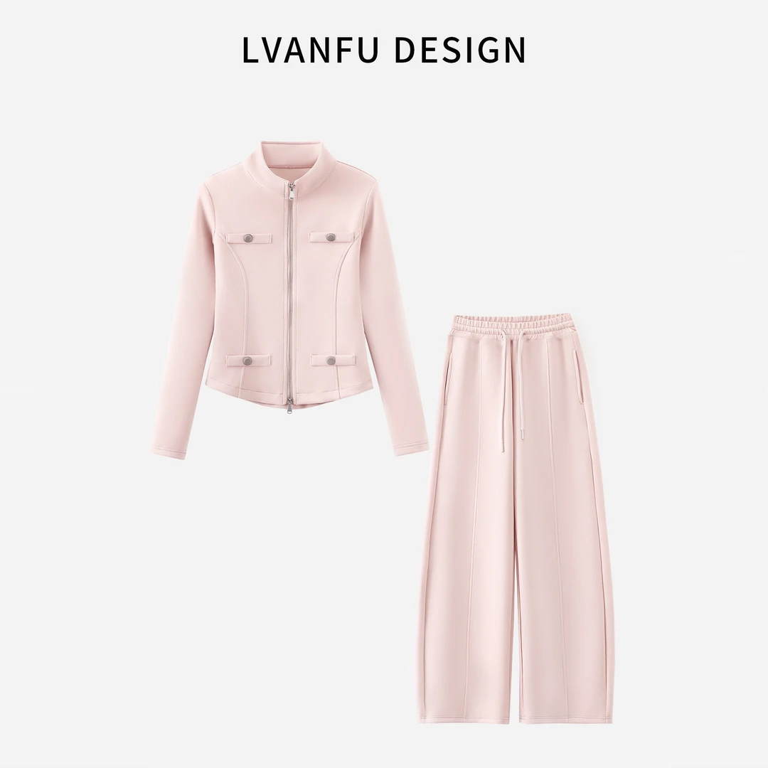 【依凡芙】设计师定制款樱落纤腰双拉链立领修身套装JY625A/LCG