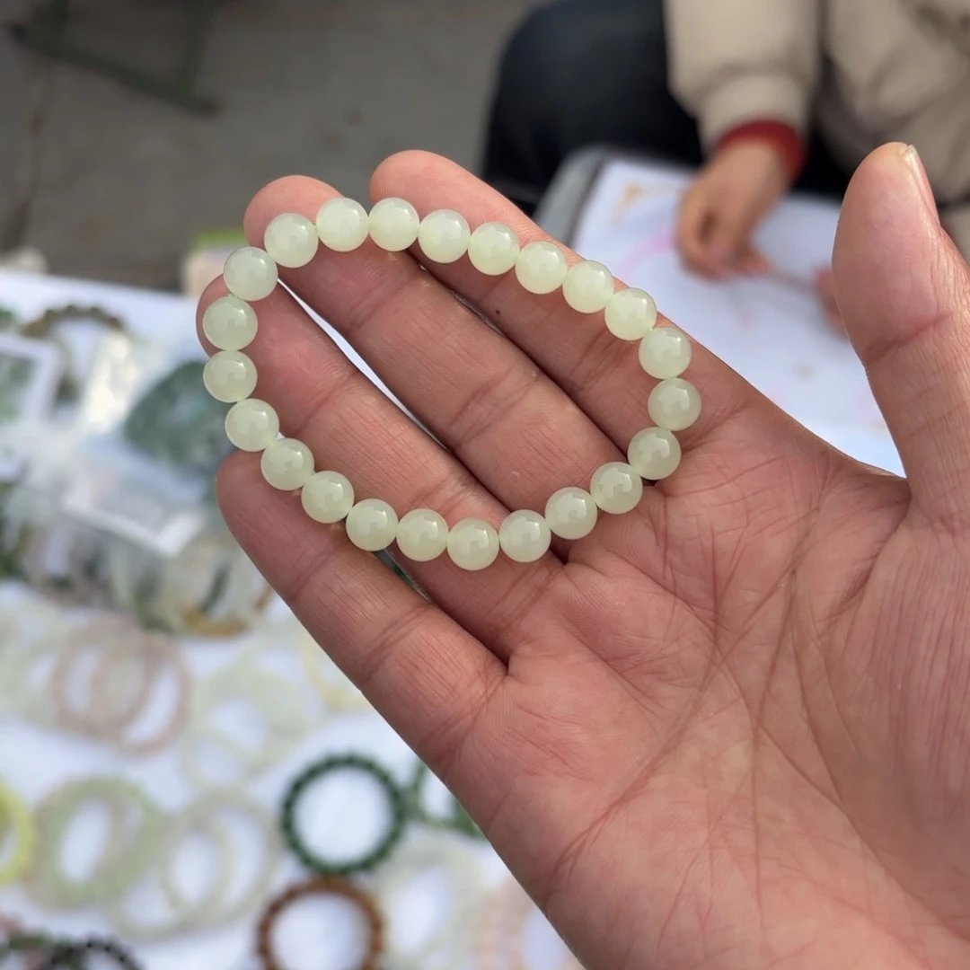 和田玉晴水手串卡8定制不退换未镶嵌