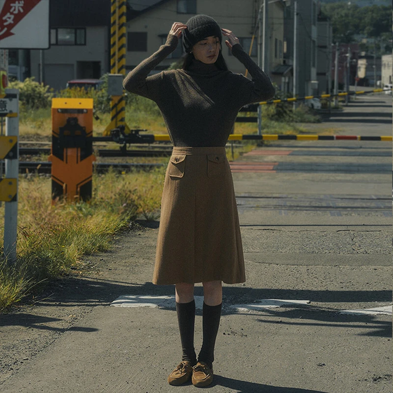 毛呢百褶裙短裙半身裙秋冬女新款中长裙显瘦A字气质半身短裙子女