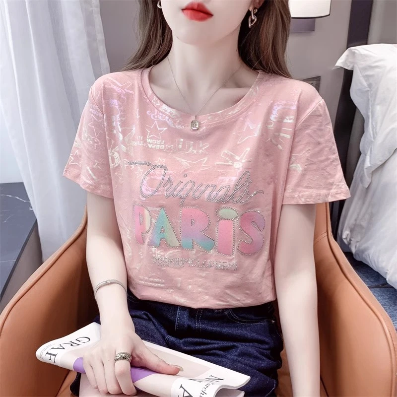 2025夏季爆款时尚休闲宽松遮肚显瘦印花百搭短袖T恤女洋气FX0262
