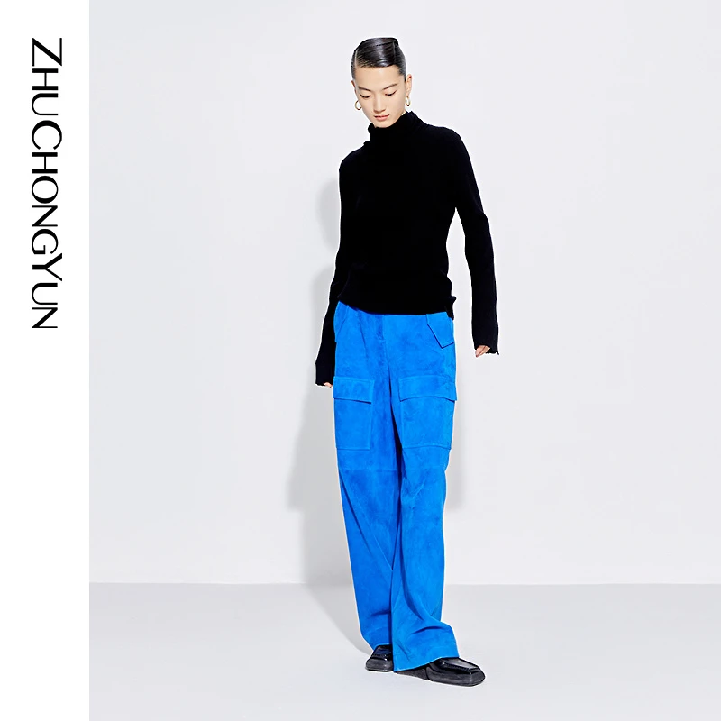 ZHUCHONGYUN冬季黑色系带舒适羊毛混纺修身针织打底上衣C1DE4876M