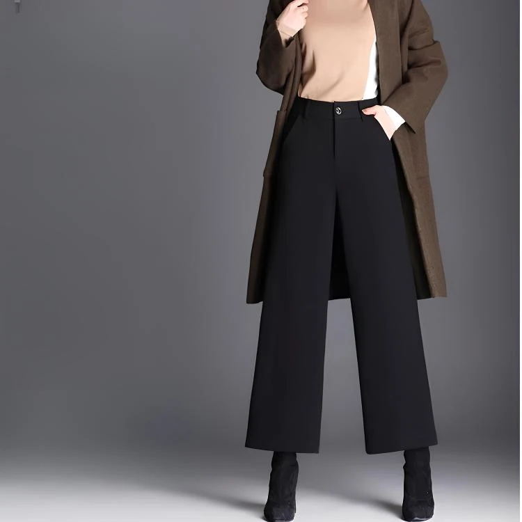 黑色西装裤女春季新款2025年垂感直筒西裤阔腿九分裤高级百搭靴裤
