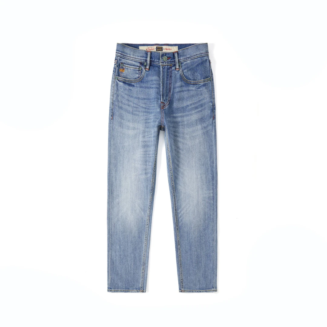 夏季高端薄款浅蓝色赤耳丹宁牛仔时尚休闲12OZ微锥合体直筒裤5208