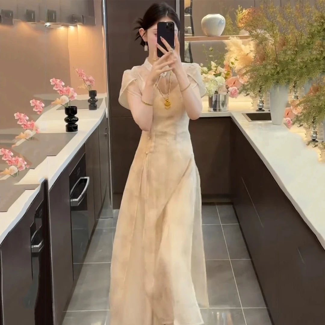 C357新中式国风改良旗袍连衣裙女夏季2025夏季气质收腰显瘦长裙子