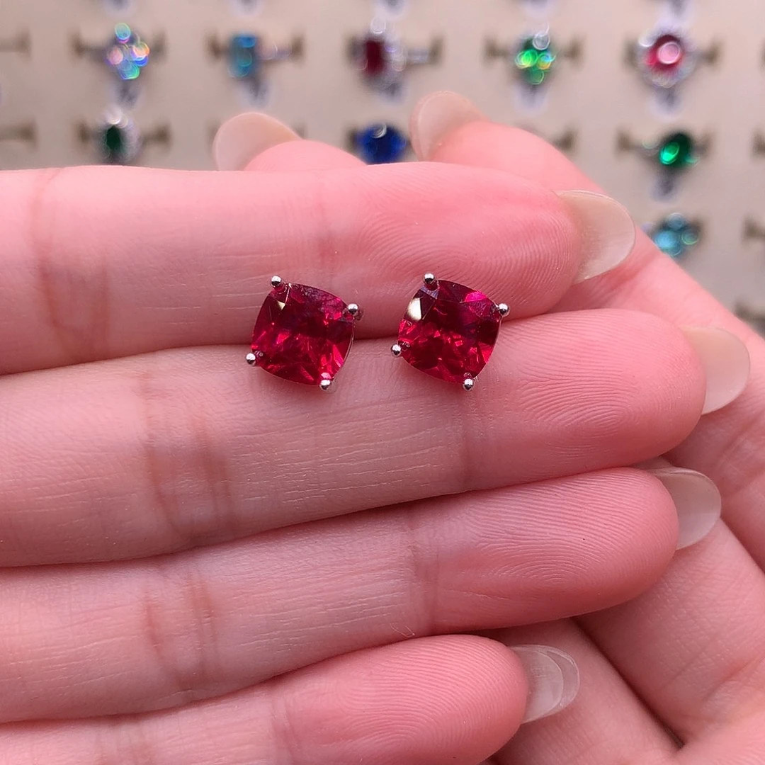 耳饰红宝石银S925镶嵌