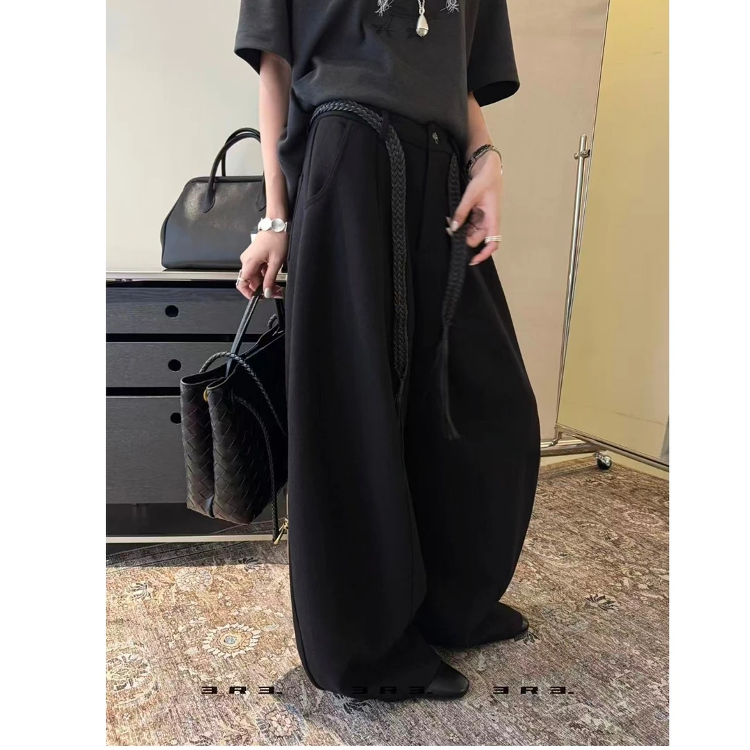 大码胖mm复古高级感豹纹毛呢裤女秋冬加绒加厚高腰显瘦弯刀休闲裤
