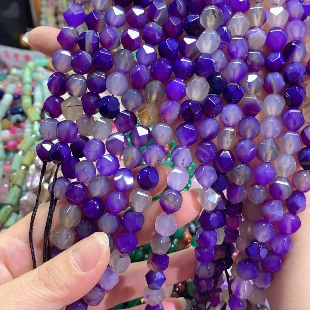 未镶嵌玛瑙/玉髓珠宝半成品紫玛瑙万切一条卡10mm