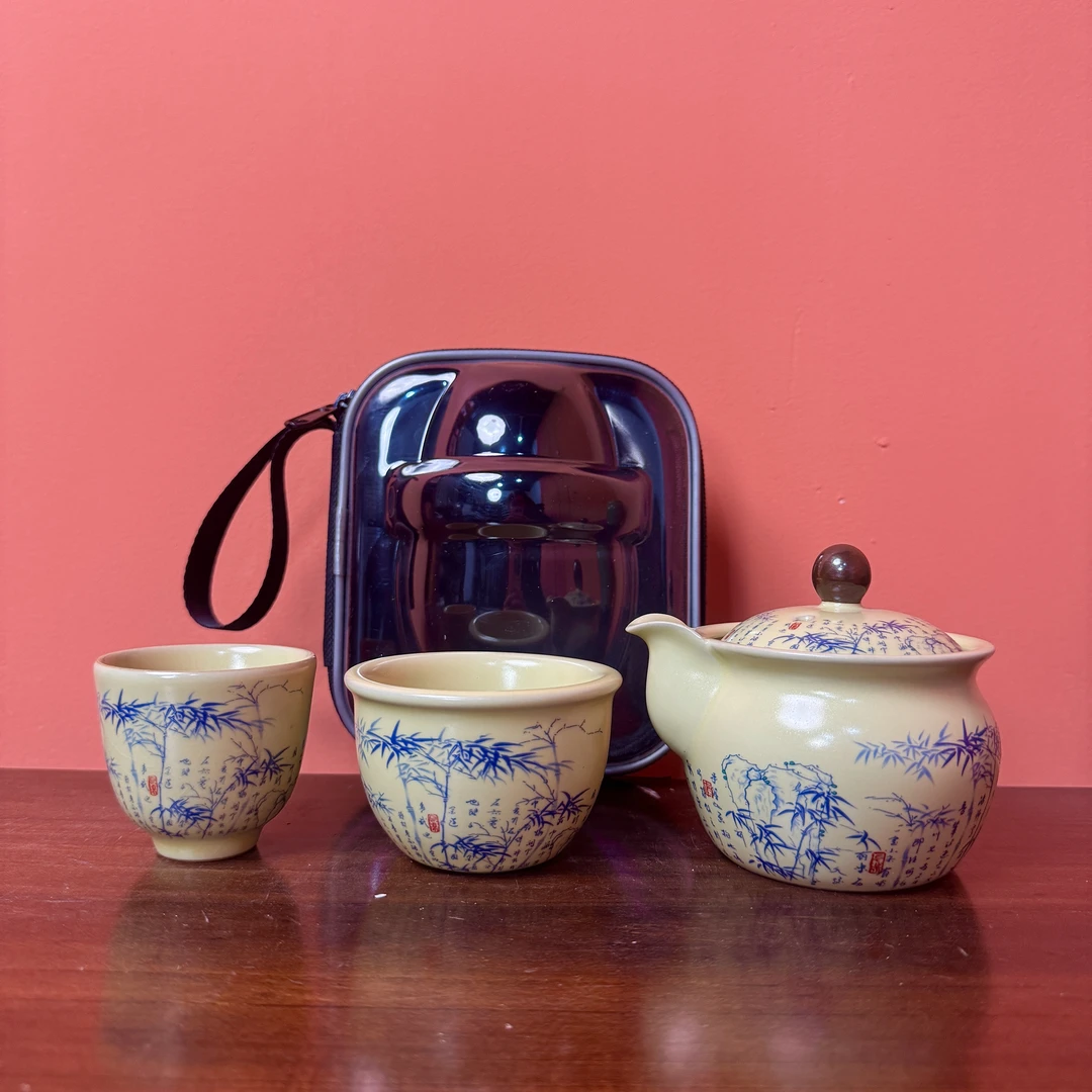 AA029京隆堂-汝窑文竹一壶二杯旅行茶具D