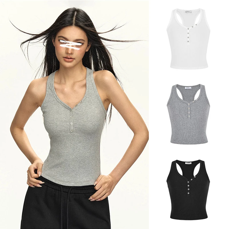 Moses Queen/魔西女王鸡心领工字短款吊带背心女内搭打底修身上衣