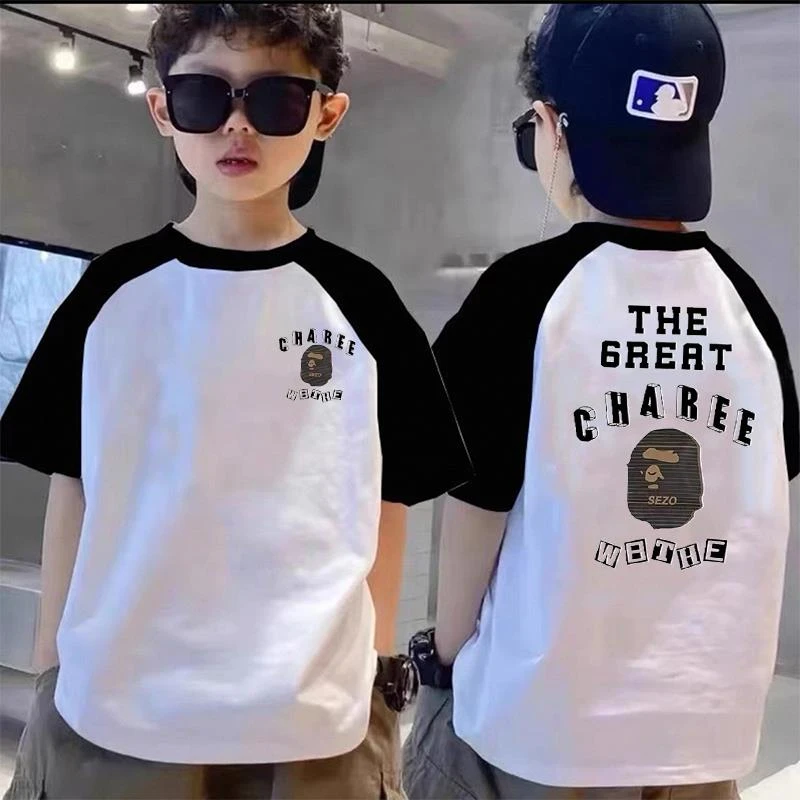 FAVMARTHA童装男童纯棉休闲T恤短袖儿童夏季新款插肩半袖中大童夏