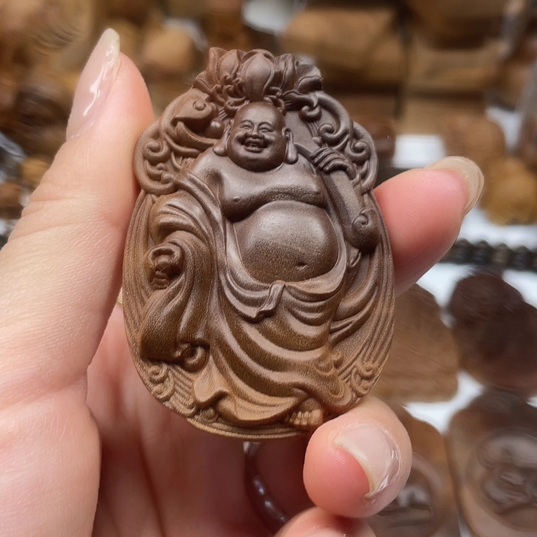 檀香木无事牌大号弥勒牌