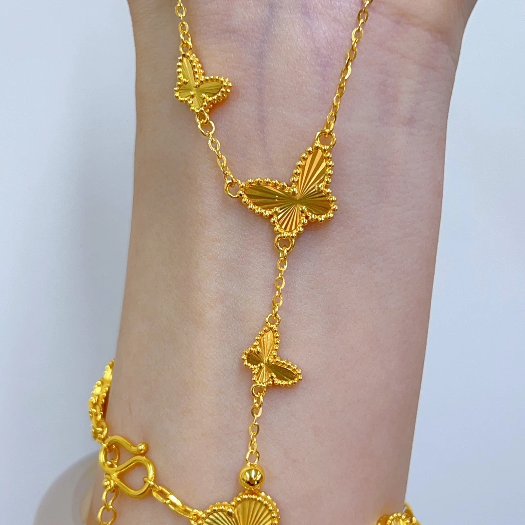 链子足银 足银三只蝴蝶项链时尚百搭金色明星同款氛围感小饰品