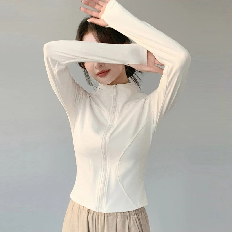 瑜伽长袖女拉链开衫外套健身服修身运动跑步普拉提显瘦瑜伽服上衣