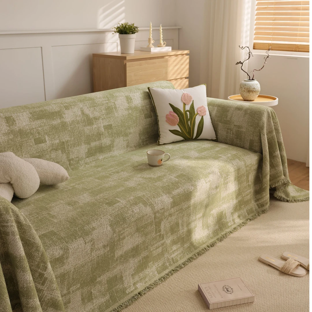 印象格子棉麻防猫抓全盖网红沙发垫简约简约防滑盖布巾