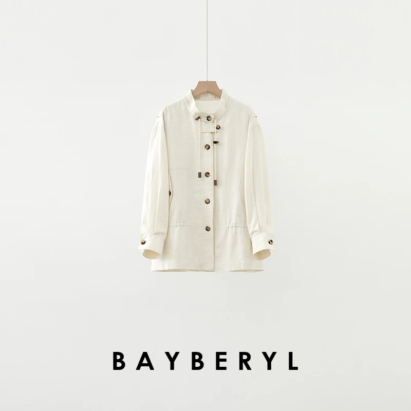 BAYBERYL老贝1P老钱蜂腰摆风衣抽绳亚麻春时尚外套MF4K3048-2/22