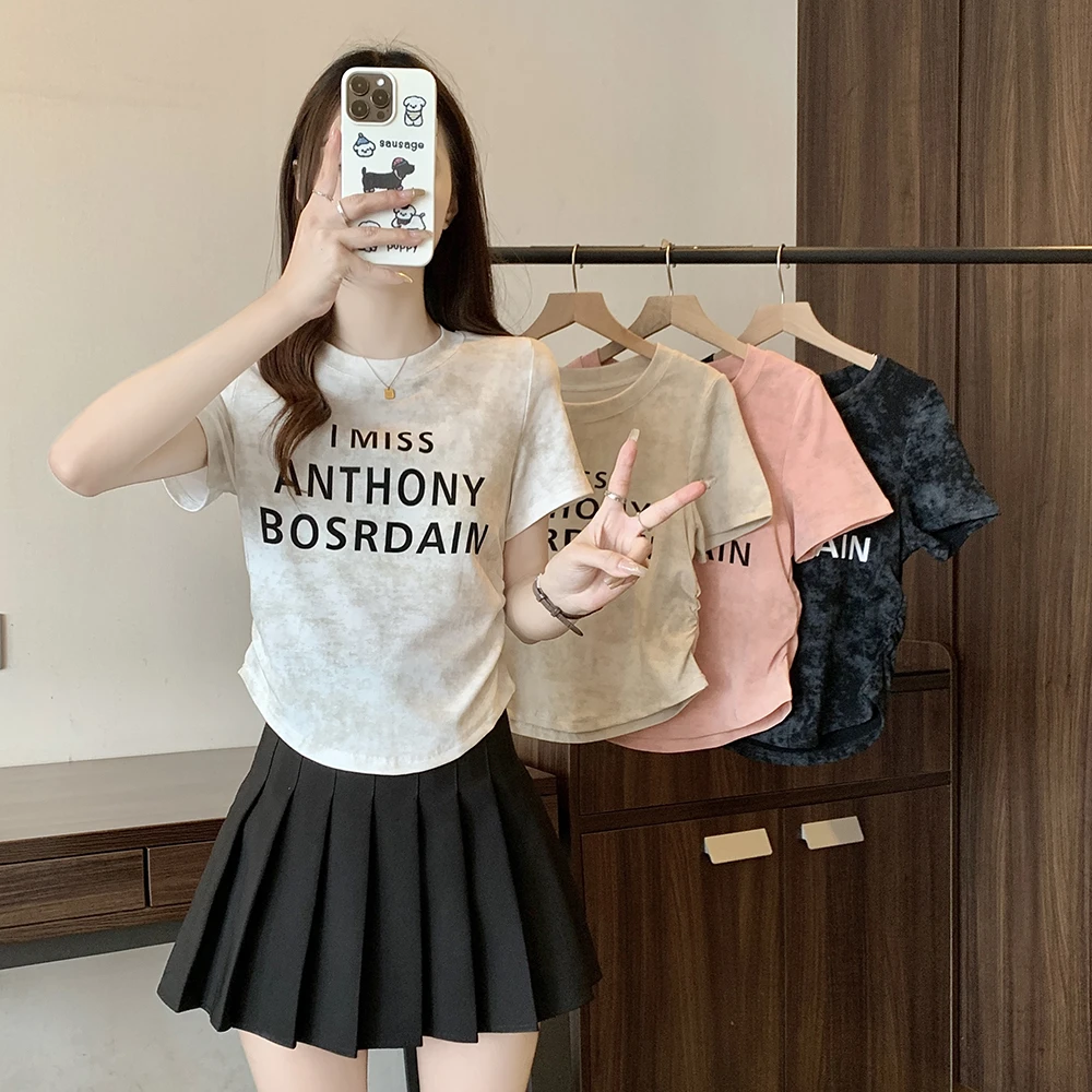 大码女装新款扎染印花短袖显瘦上衣 2616