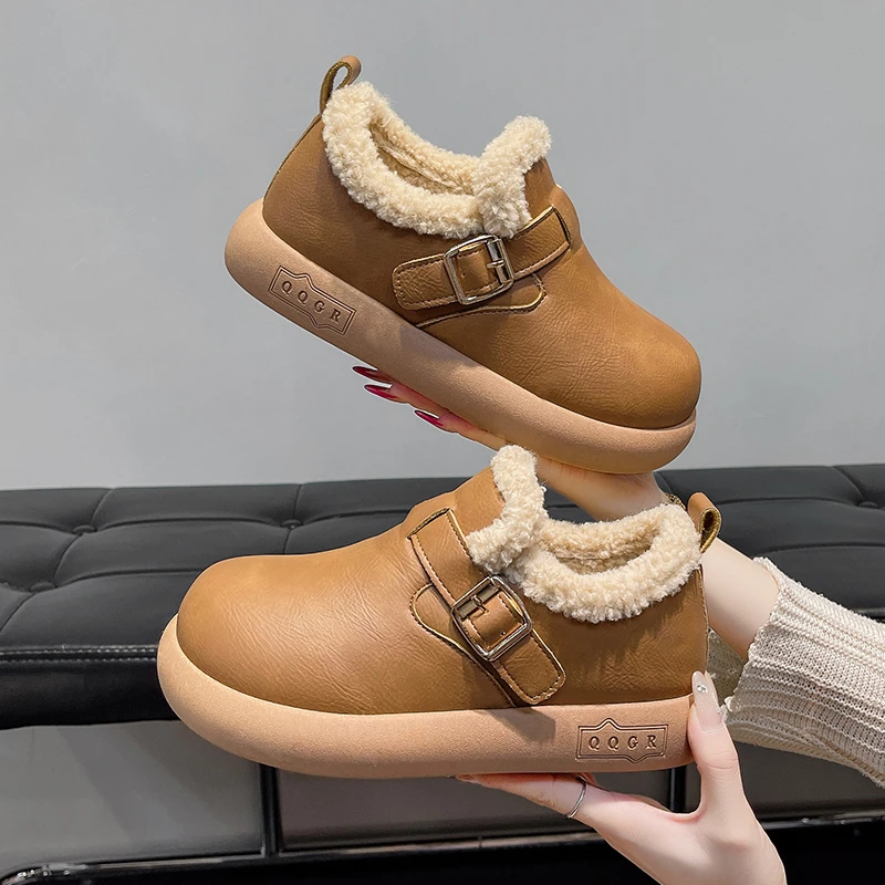 A-17加绒加厚勃肯鞋女冬季一脚蹬保暖毛毛靴厚底棉鞋休闲鞋