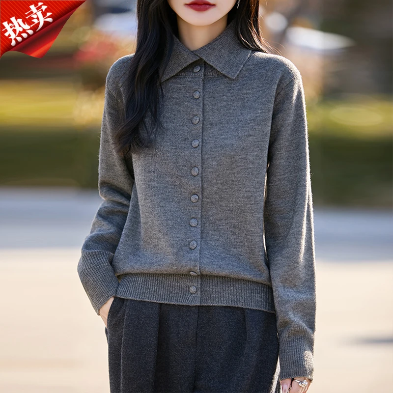 2025新款长袖针织衫气质翻领内搭打底衫女士假开衫毛衣春冬