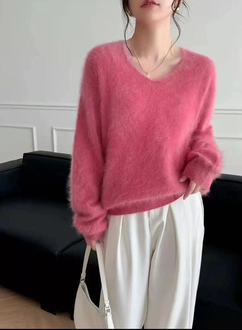 1865佳选轻奢新款气质时尚低领纯色高级感拉毛上衣