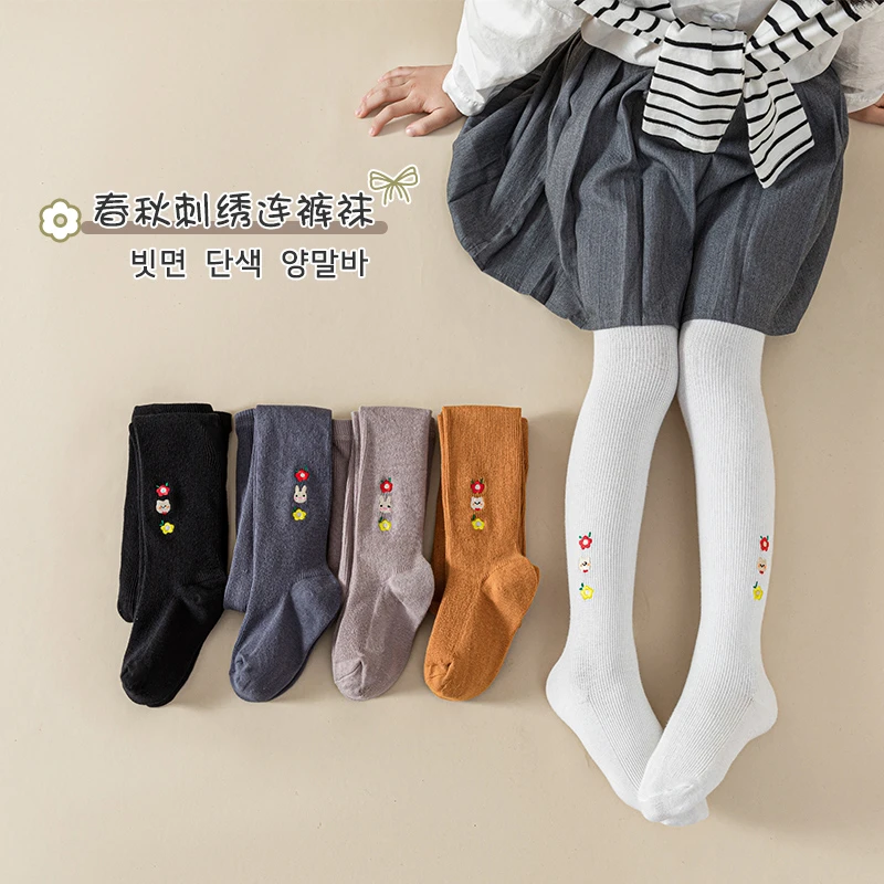 春秋刺绣女童连裤袜儿童打底裤袜婴儿宝宝裤袜长筒袜春秋打底袜子