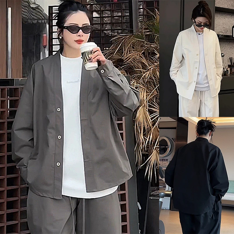 春夏新款男士休闲外套韩版纯色百搭立领上衣青年简约气质衬衫外套