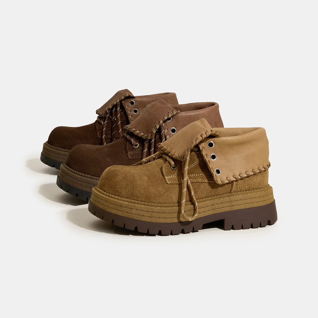 厚底翻领马丁靴女2025春秋新款单靴英伦风美拉德炸街短靴真皮靴子