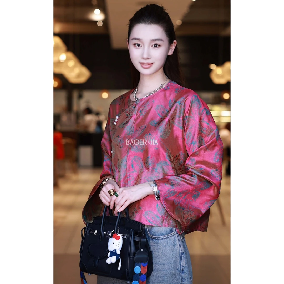 33-宝儿家含幂BK206225307秋季款国风桑蚕丝流光缎蝴蝶提花上衣