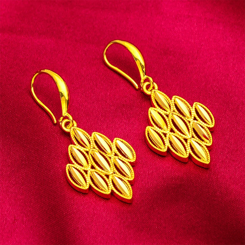 铜合金耳饰 铜合金材质［菱形双面车花耳坠］女款气质时尚百搭精美