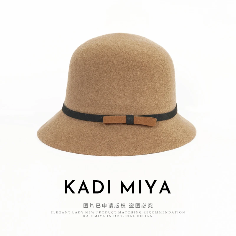 KADIMIYA【缪斯女郎】法式羊毛渔夫帽女赫本风大头围平顶帽毛呢盆帽