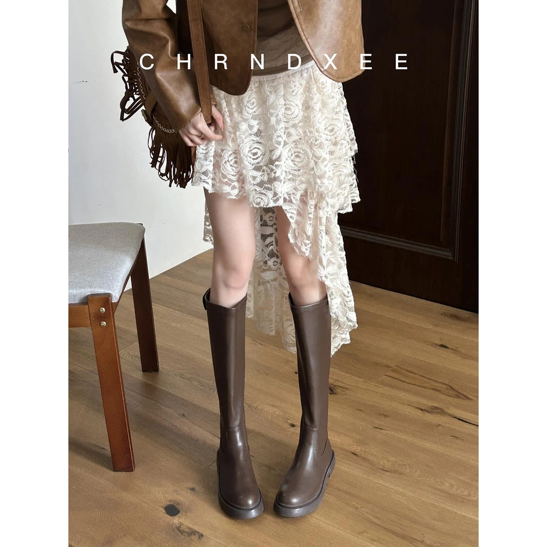 【香港HAOHONG国际馆】CBMT~正品切尔西棕色不过膝长靴女美拉德覆