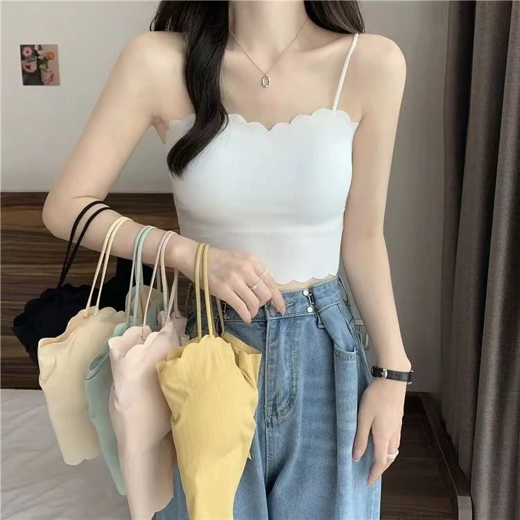 夏季内搭时尚百搭无痕美背外穿带胸垫吊带背心女