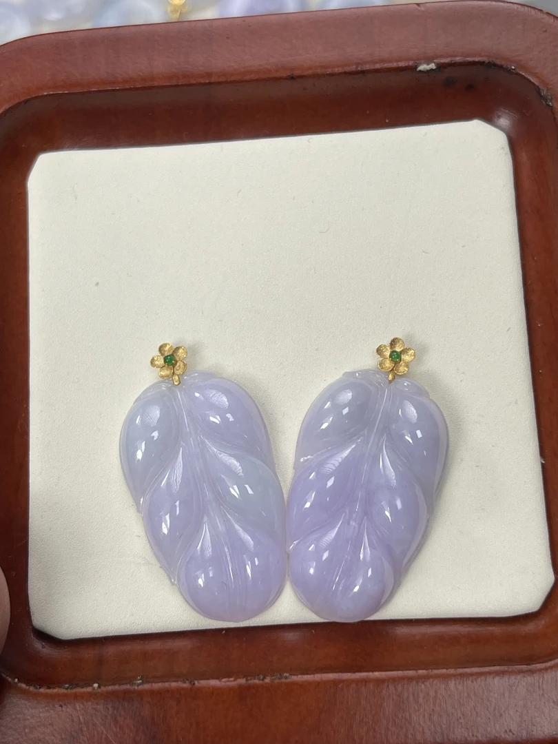 天然缅甸a货翡翠18k金五花春彩叶子（多样性发其一）