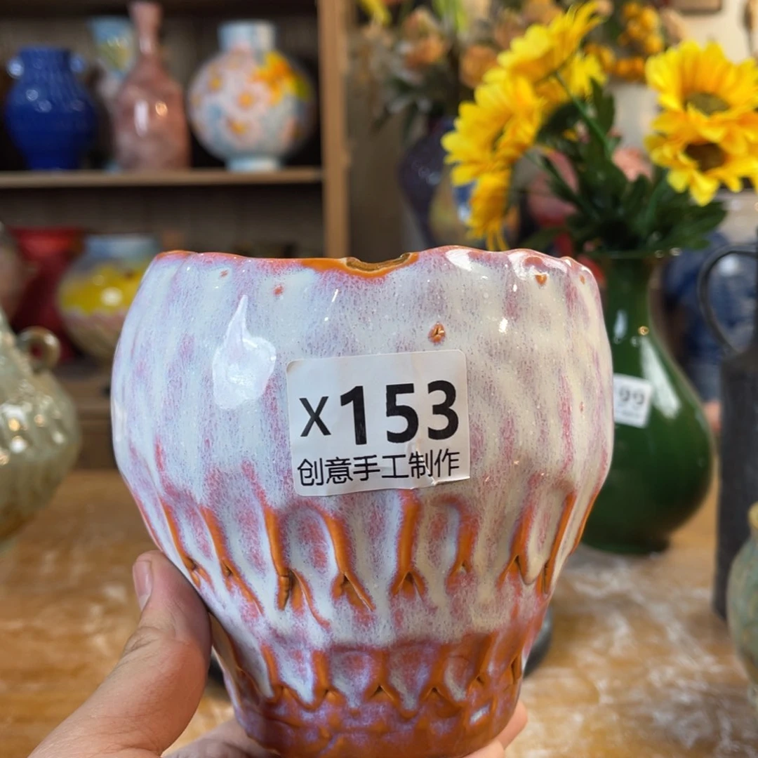 摆件陶瓷花瓶高13口10微瑕盘泥