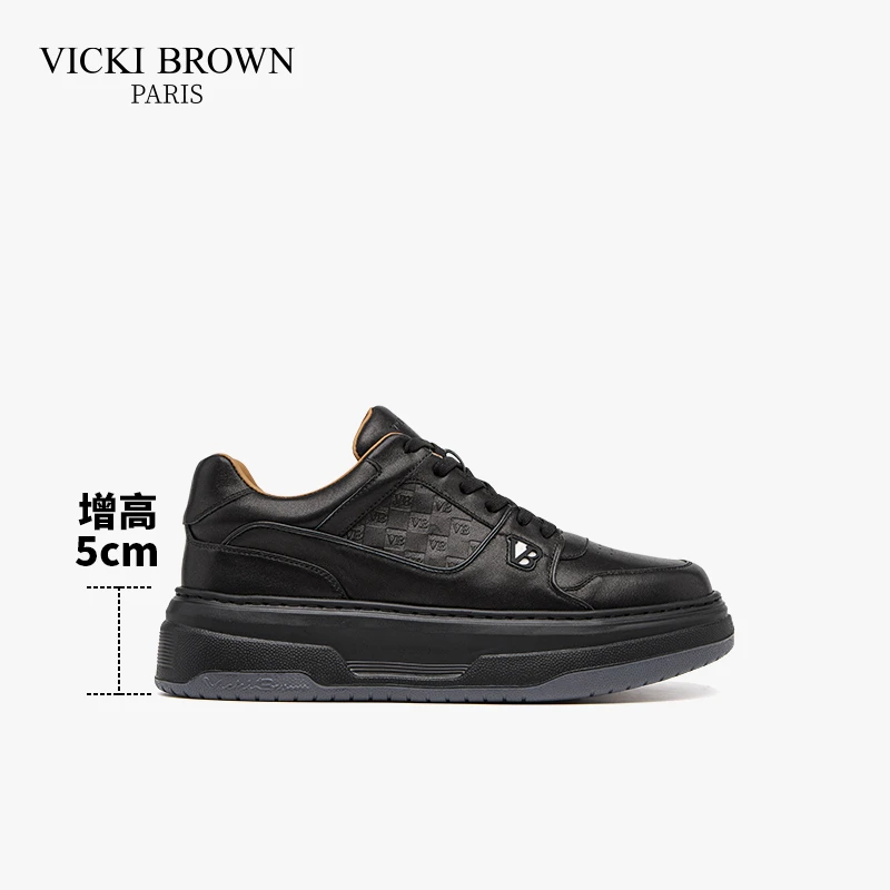 VICKI BROWN轻奢新款手工真皮百搭男士户外休闲鞋休闲黑色增高鞋