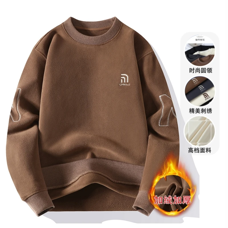 冬季男士保暖加绒加厚休闲针织衫长袖打底奥利绒毛衣男冬天厚卫衣