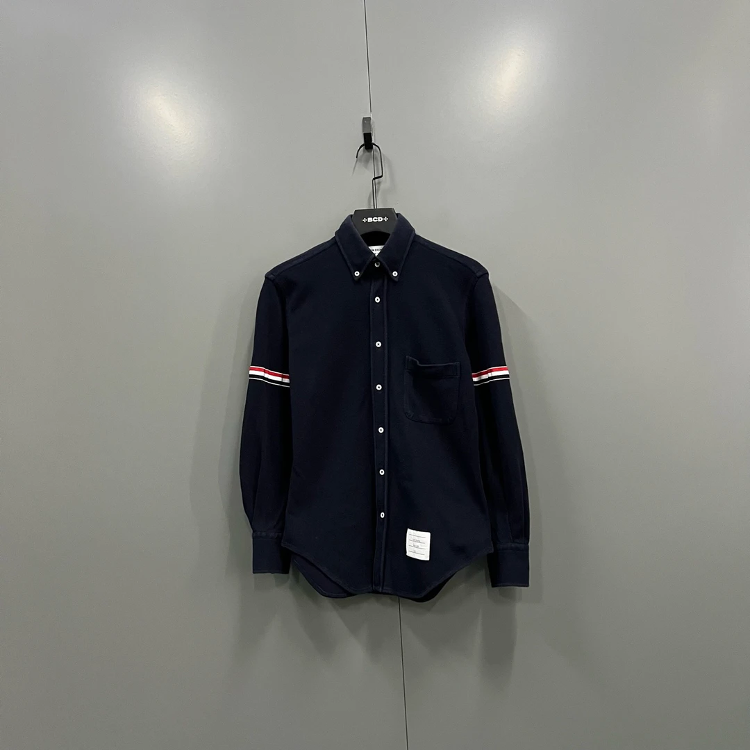 99新 THOMBROWNE h926 藏青色袖标条纹衬衫 2码/018002