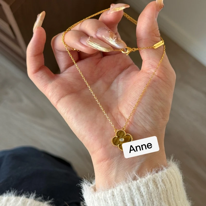 铜合金项链 虎眼四叶草轻奢单锆百搭项链【X629】