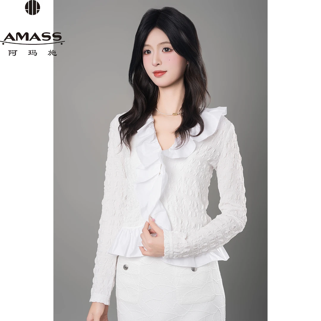 AMASS/阿玛施早春新款设计感花边领千金风气质修身衬衫女 5400873